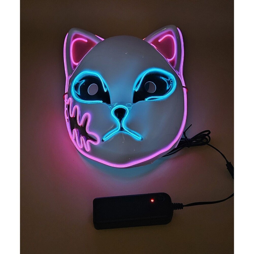 Kitsune LED Fox Mask Light Up Naruto Style Anime Cosplay Halloween Comic-Con